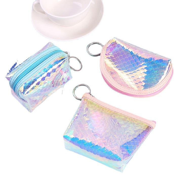 Wholesale PU Laser Fish Scale Pattern Colorful Coin Purse Keychain